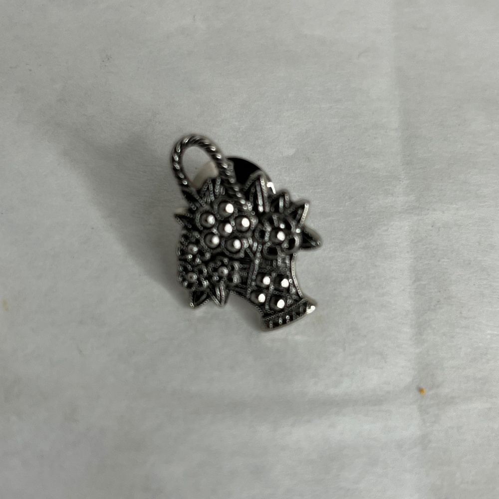 Vintage 1982 Avon Flower Basket Silver Tone Lapel Pin/Brooch w/Faux Marcasite